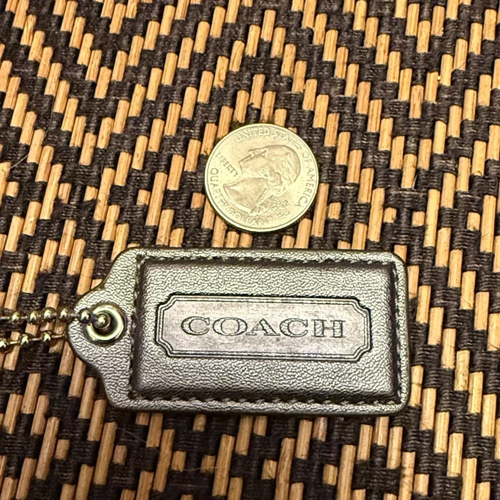 Vintage Y2K Coach metallic silver pewter leather Hangtag with nickel ballchain